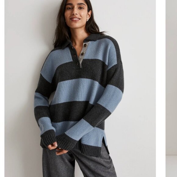Madewell Well-Worn Rugby Stripe Polo Sweater Size Small - Picture 1 of 10